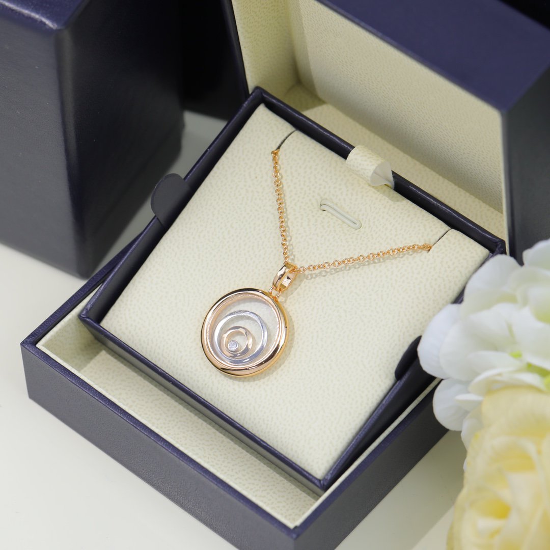 Chopard Happy Heart Necklace Triple Ring Pink Gold 1 Cubic Zirconia