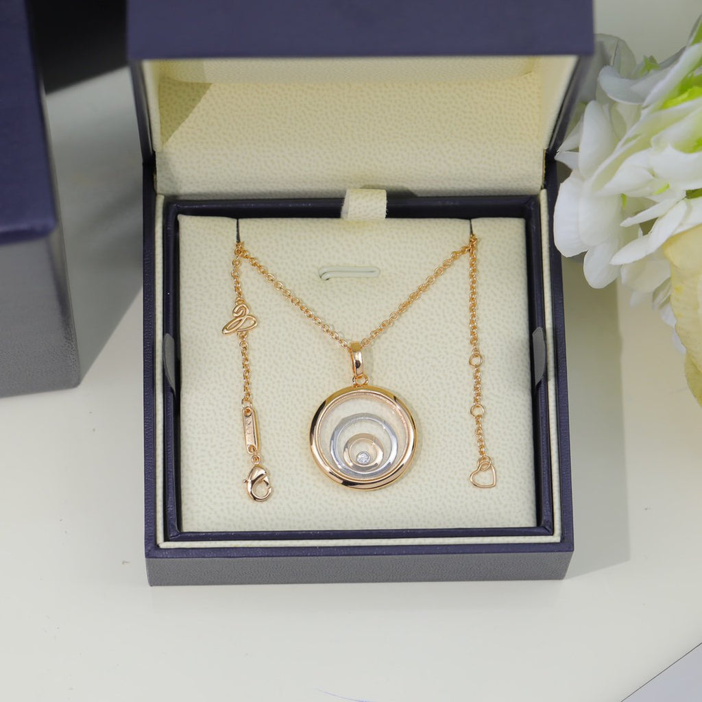 Chopard Happy Heart Necklace Triple Ring Pink Gold 1 Cubic Zirconia