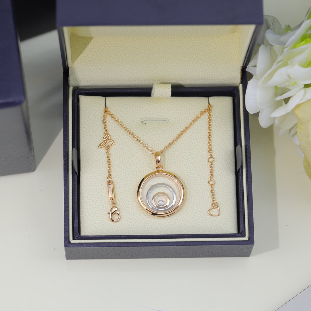Chopard Happy Heart Necklace Triple Ring Pink Gold 1 Cubic Zirconia