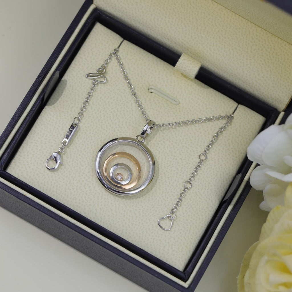 Chopard Happy Heart Necklace Triple Ring Silver 1 Cubic Zirconia