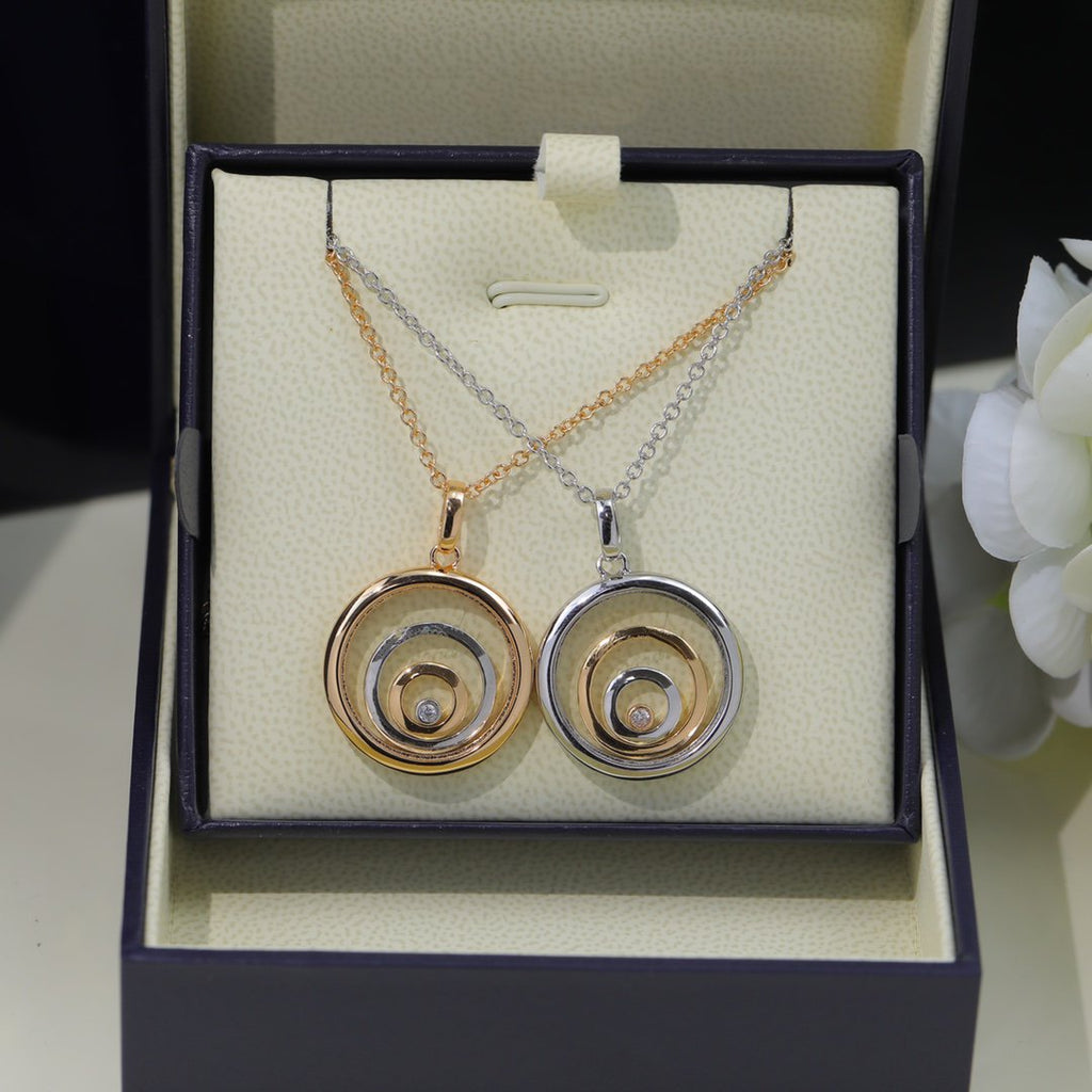 Chopard Happy Heart Necklace Triple Ring Pink Gold 1 Cubic Zirconia