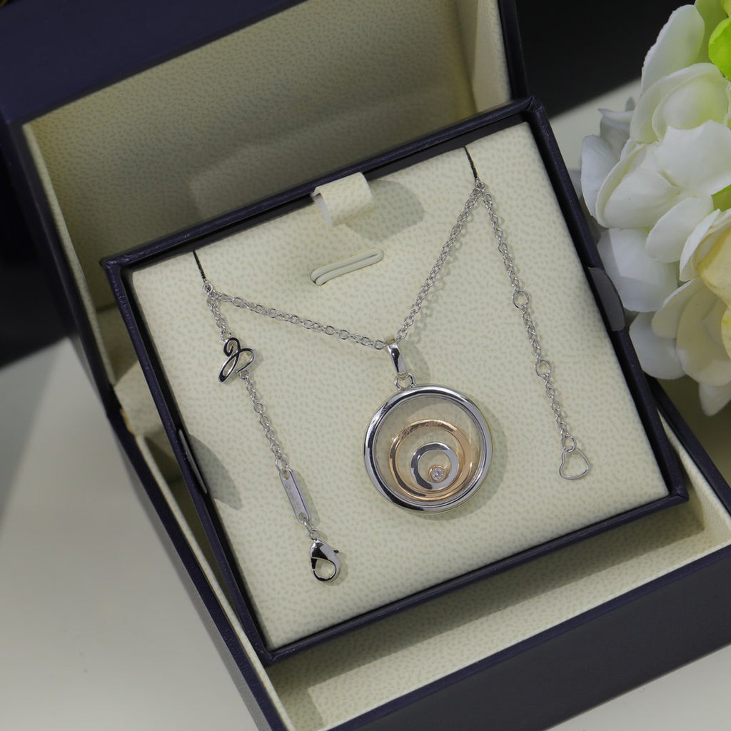 Chopard Happy Heart Necklace Triple Ring Silver 1 Cubic Zirconia