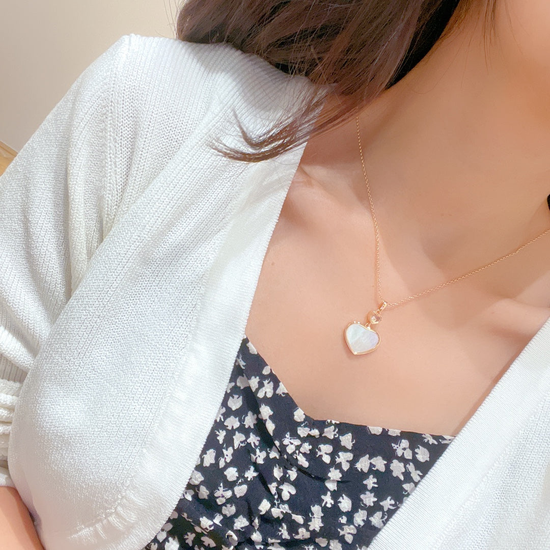 Chopard Happy Heart White MOP Necklace Pink Gold Cubic Zirconia