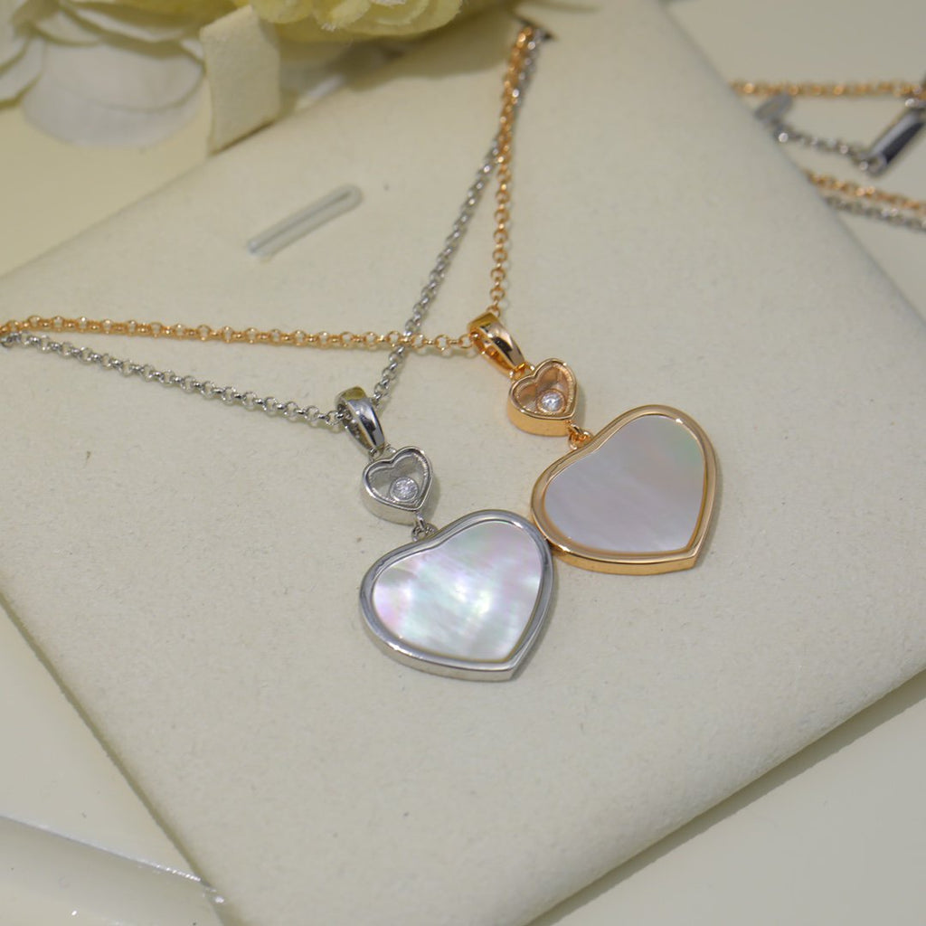 Chopard Happy Heart White MOP Necklace Silver Cubic Zirconia - Style 2