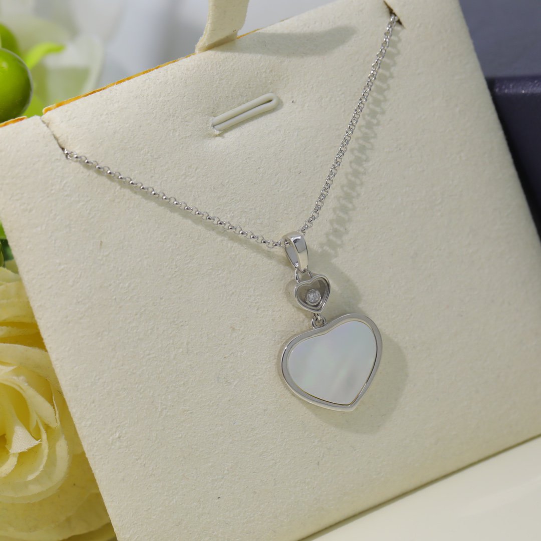 Chopard Happy Heart White MOP Necklace Silver Cubic Zirconia - Style 2