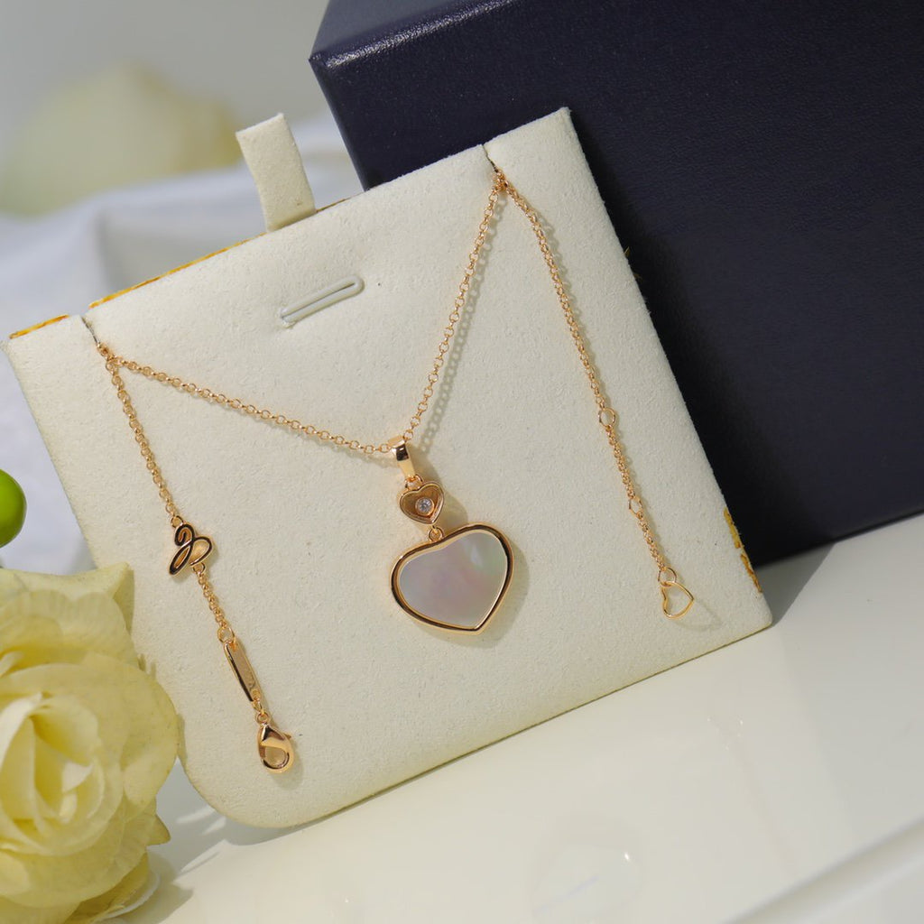 Chopard Happy Heart White MOP Necklace Pink Gold Cubic Zirconia