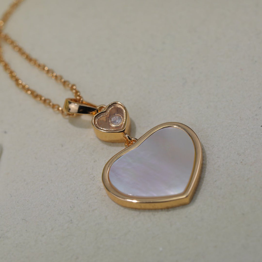 Chopard Happy Heart White MOP Necklace Pink Gold Cubic Zirconia