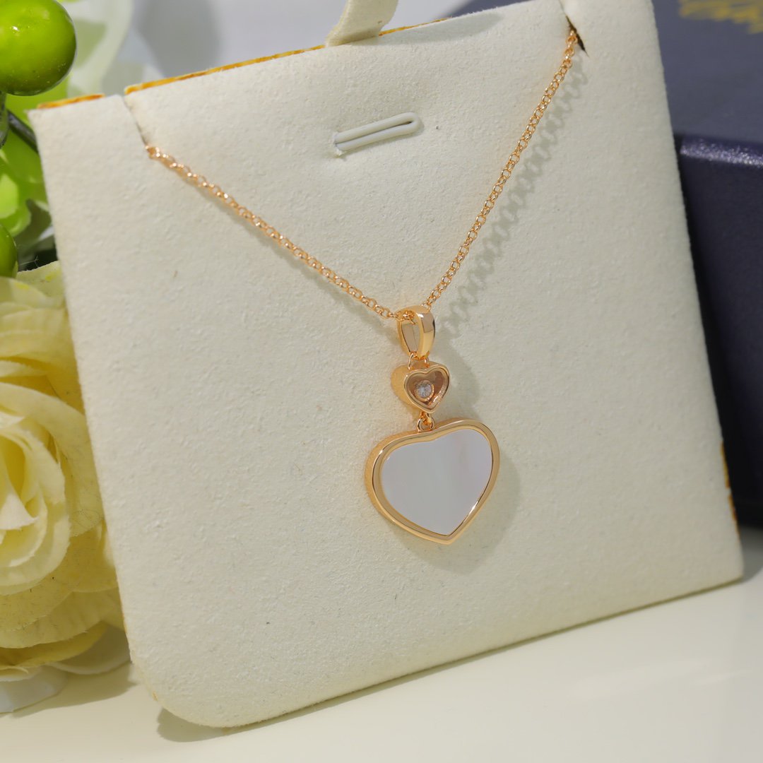Chopard Happy Heart White MOP Necklace Pink Gold Cubic Zirconia