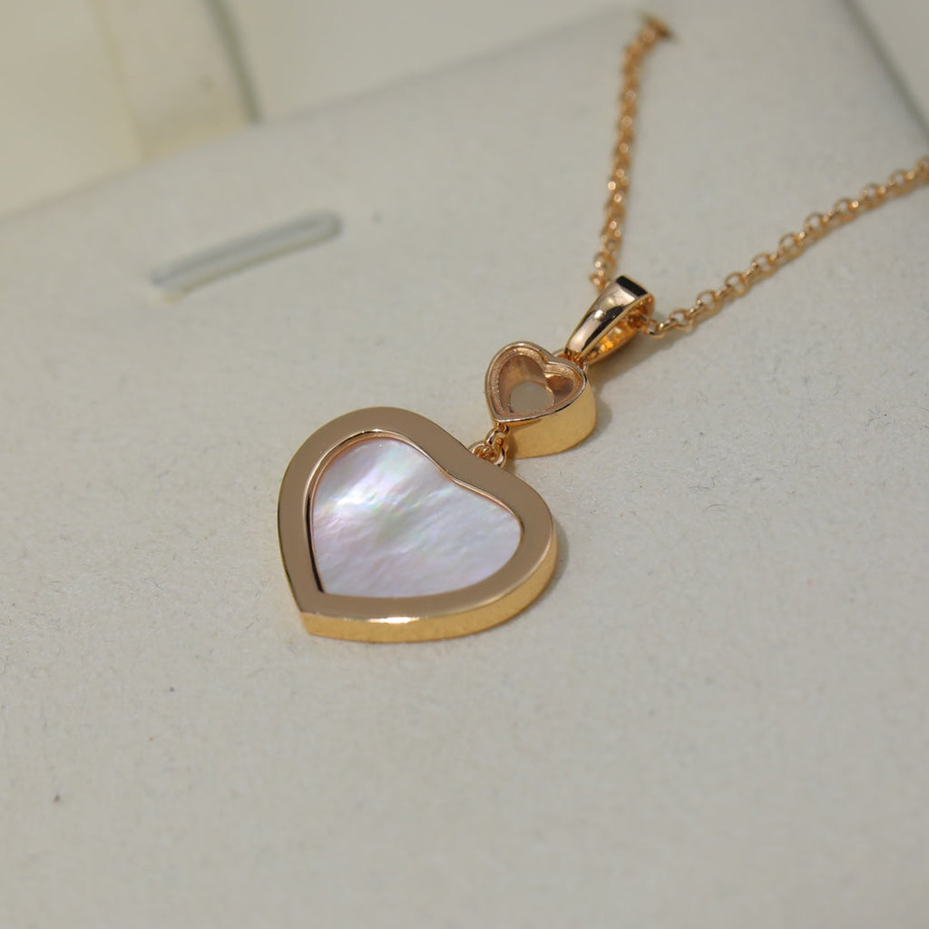 Chopard Happy Heart White MOP Necklace Pink Gold Cubic Zirconia