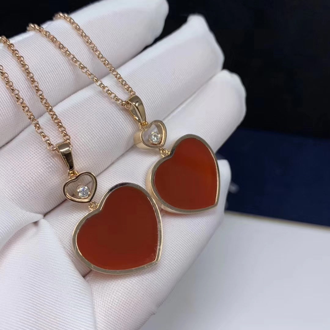 Chopard Happy Heart Carnelian Necklace Pink Gold Cubic Zirconia