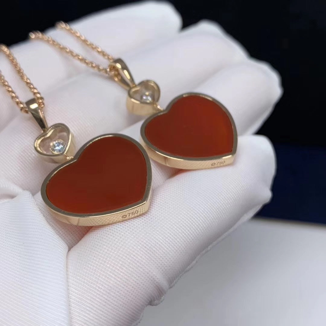 Chopard Happy Heart Carnelian Necklace Pink Gold Cubic Zirconia