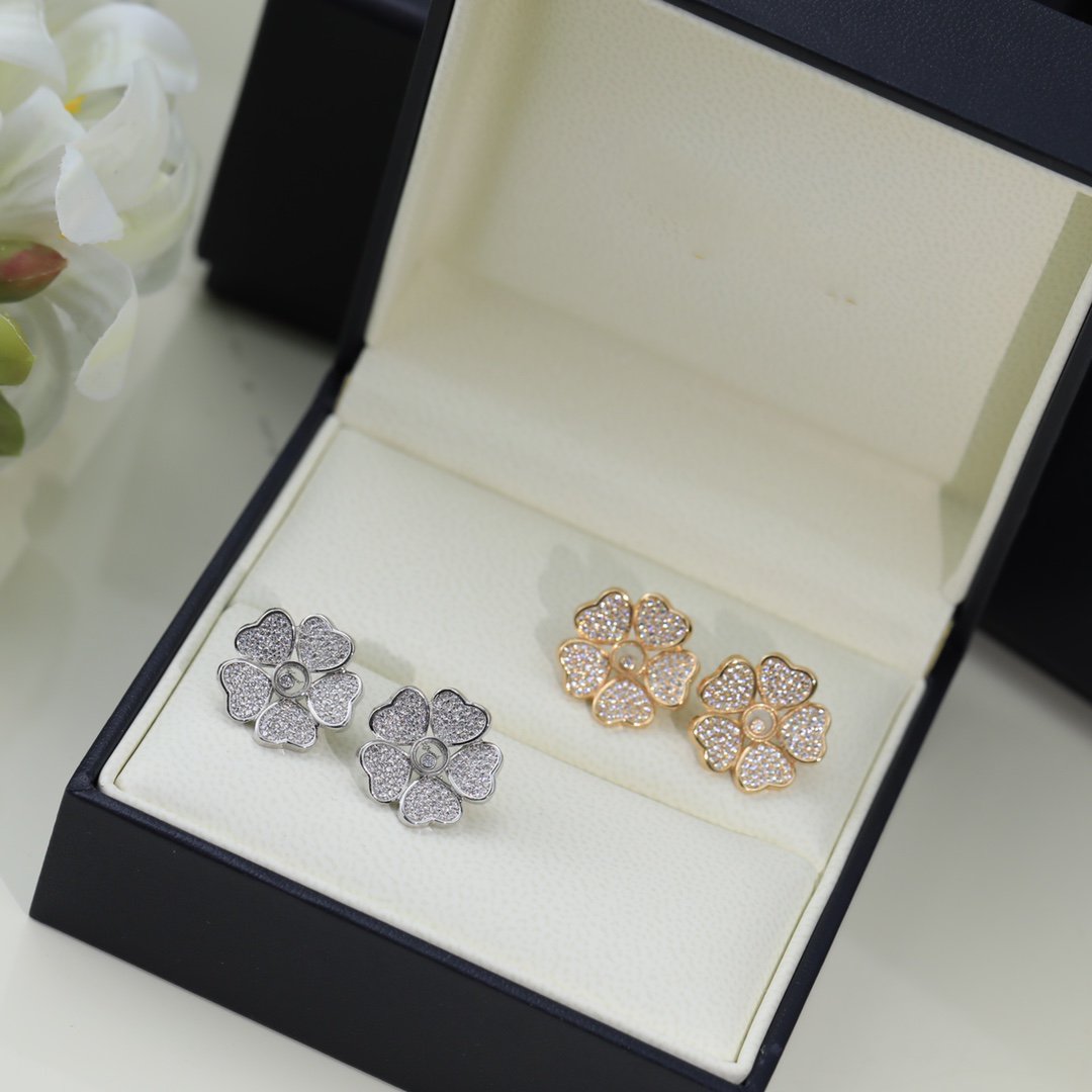 Chopard Happy Heart Pink Gold Diamond Earrings