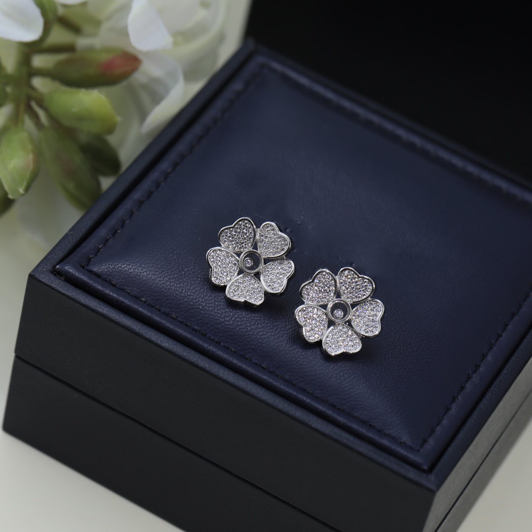 Chopard Happy Heart Silver Diamond Earrings