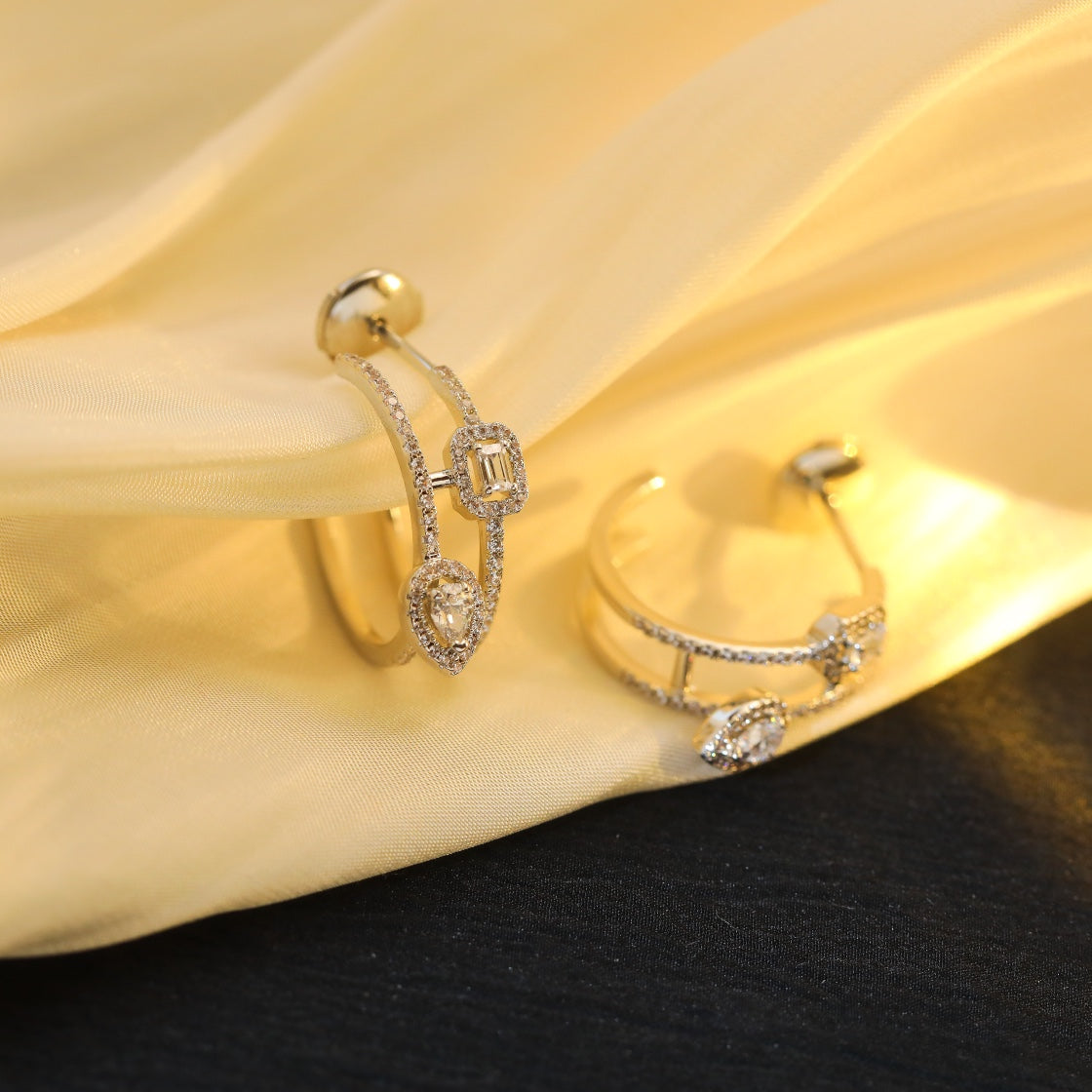 Messika Creoles My Twin 2 Rangs Silver Cubic Zirconia Earrings