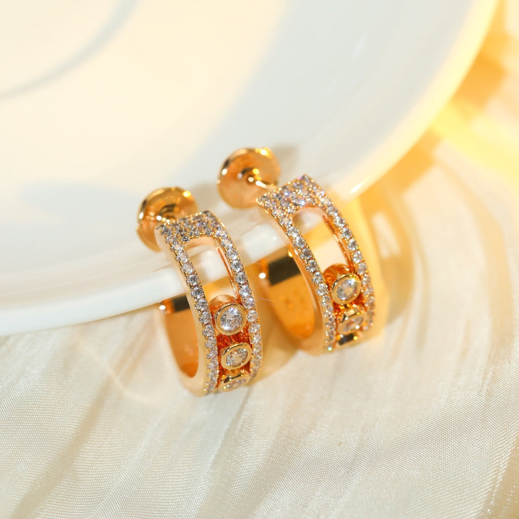 Messika Creoles Move Paved Pink Gold Cubic Zirconia Earrings