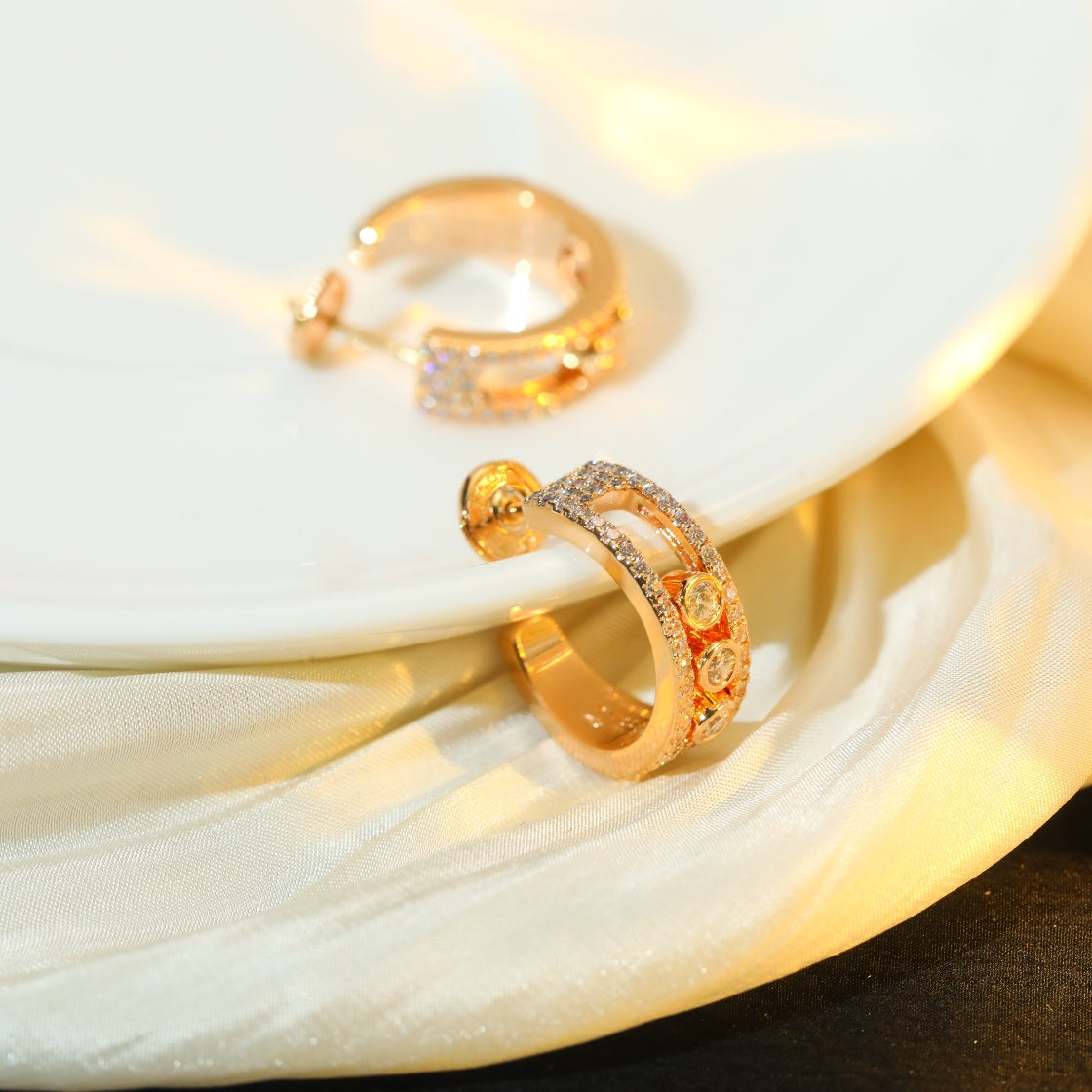 Messika Creoles Move Paved Pink Gold Cubic Zirconia Earrings