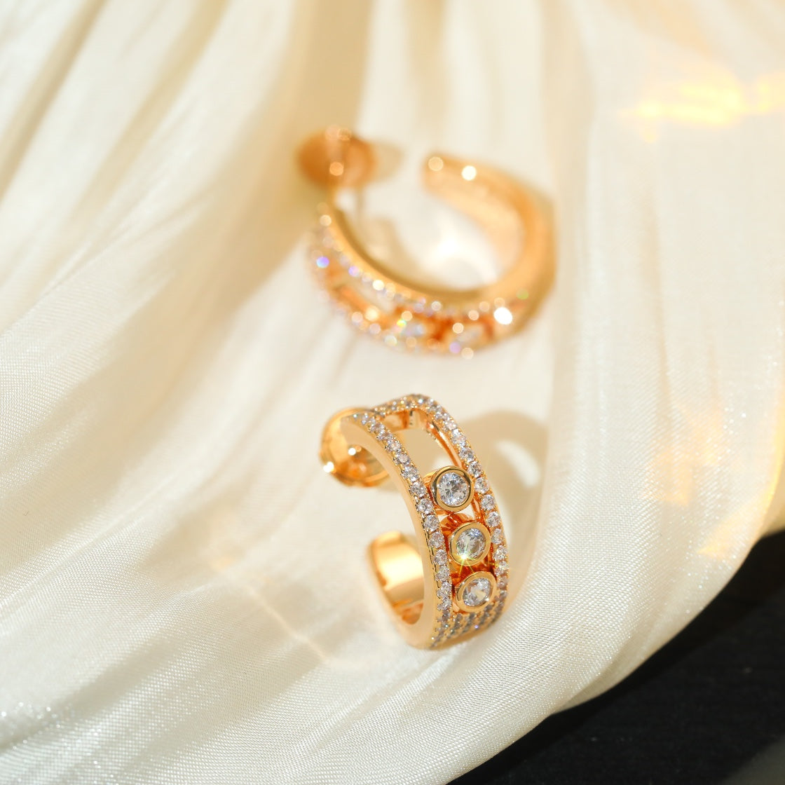 Messika Creoles Move Paved Pink Gold Cubic Zirconia Earrings