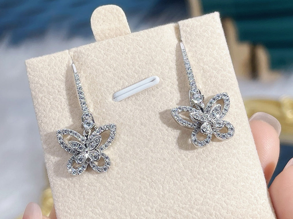 Graff Double Butterfly Silhouette Silver Diamond Earrings