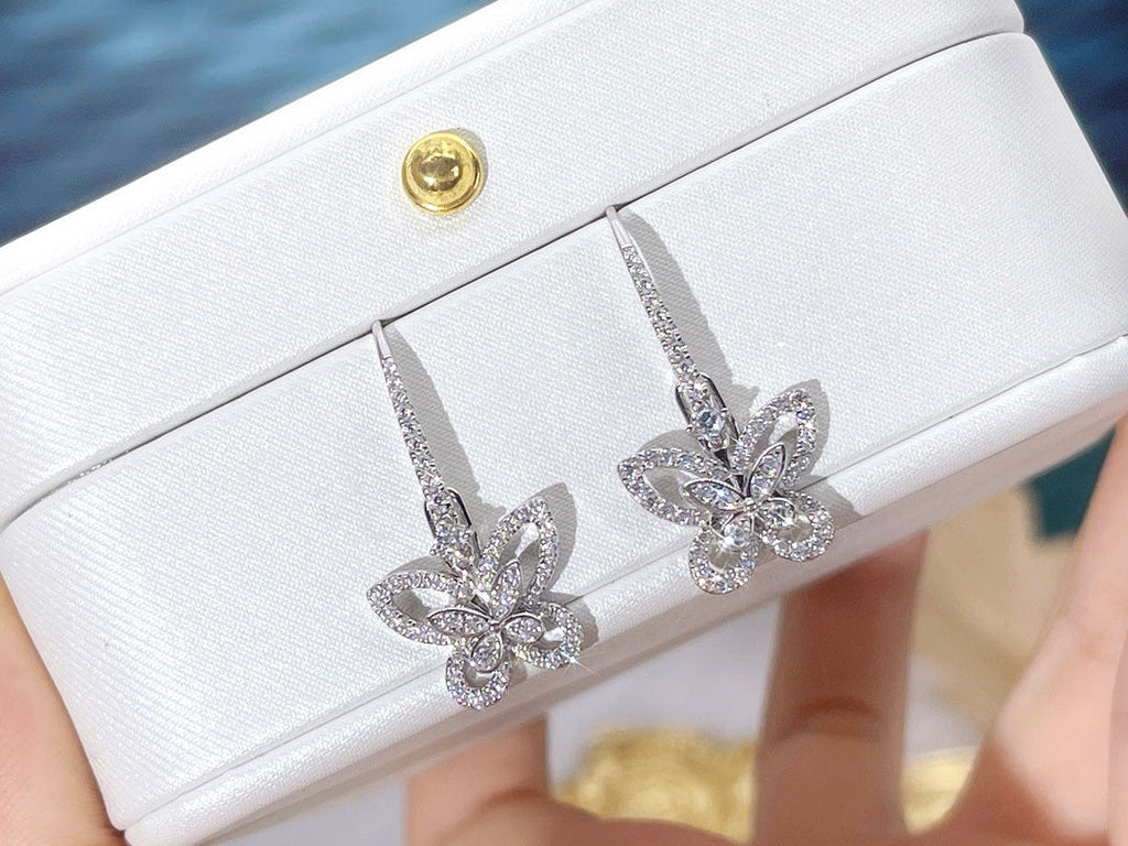 Graff Double Butterfly Silhouette Silver Diamond Earrings