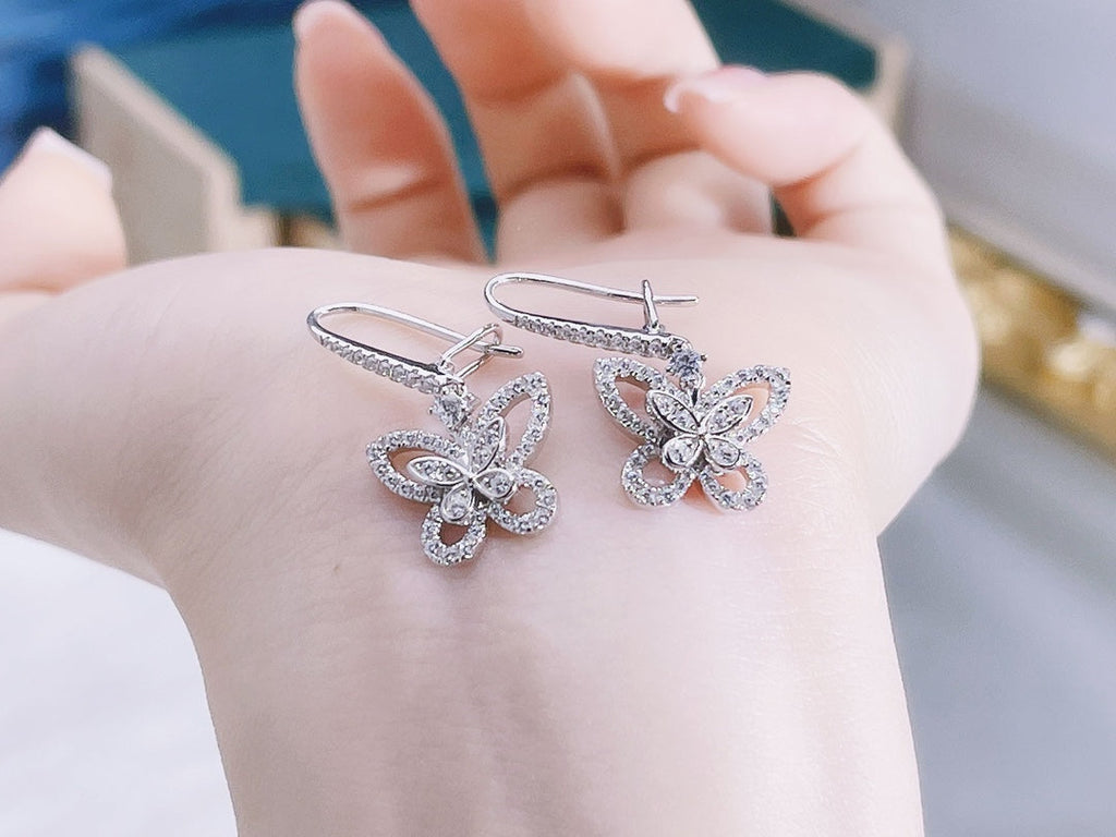 Graff Double Butterfly Silhouette Silver Diamond Earrings