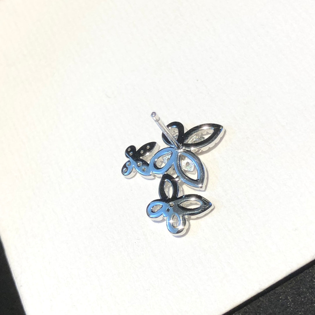 Graff Triple Butterfly Sihouette Silver Diamond Earrings
