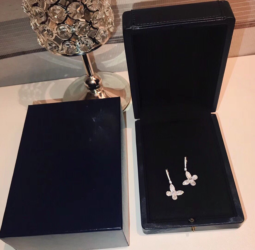 Graff Butterfly Silver Diamond Paved Drop Earrings