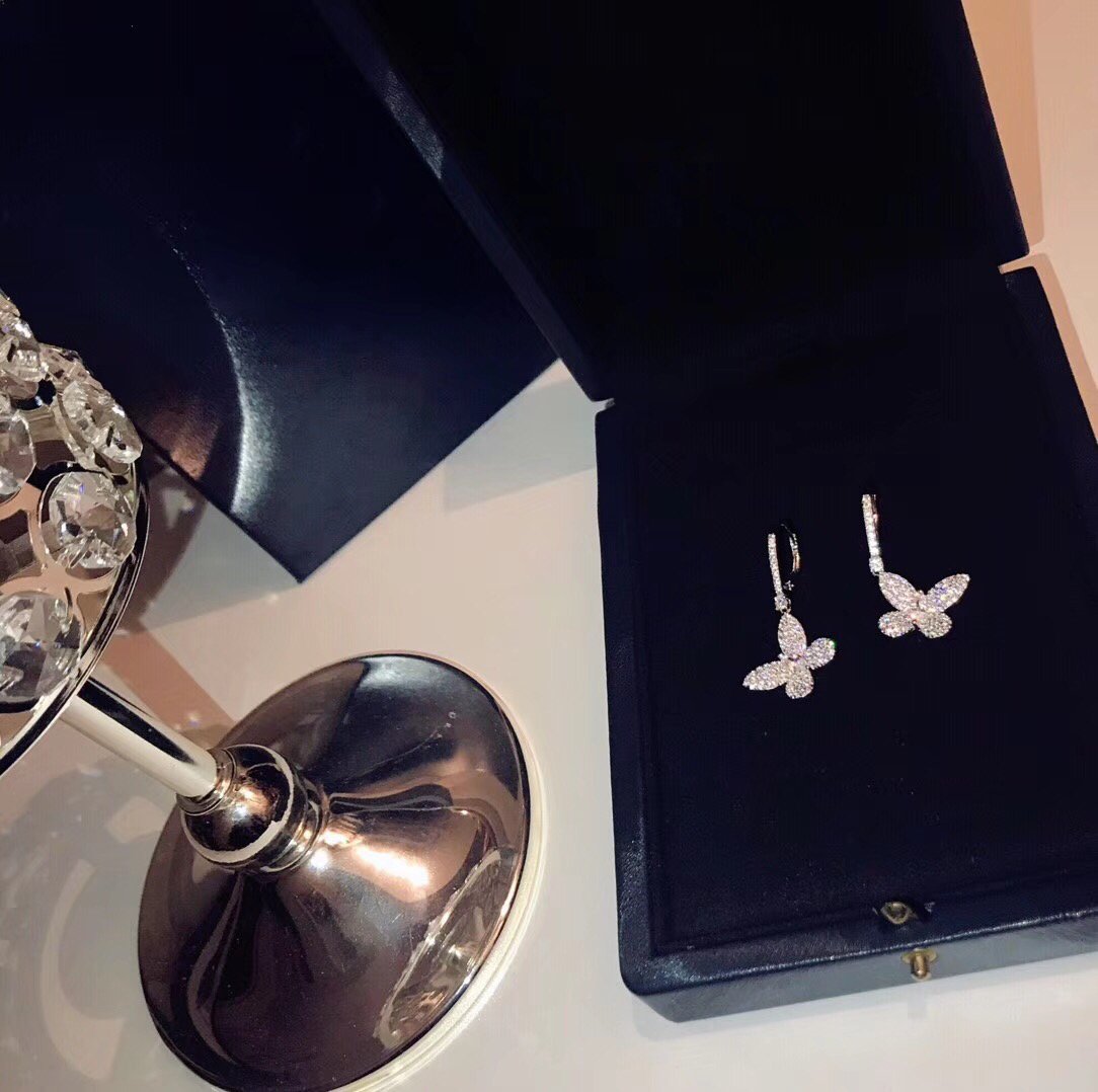 Graff Butterfly Silver Diamond Paved Drop Earrings