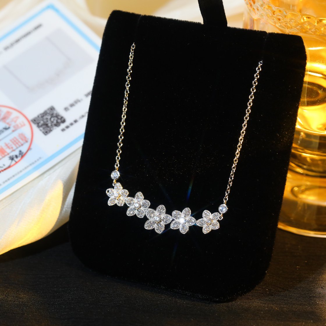 Graff Wild Flower Silver Cubic Zirconia Line Necklace