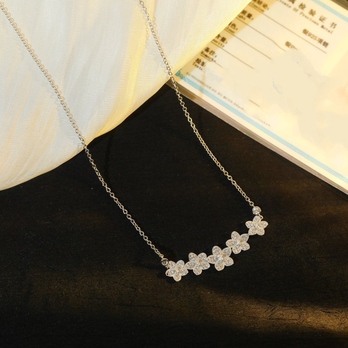 Graff Wild Flower Silver Cubic Zirconia Line Necklace