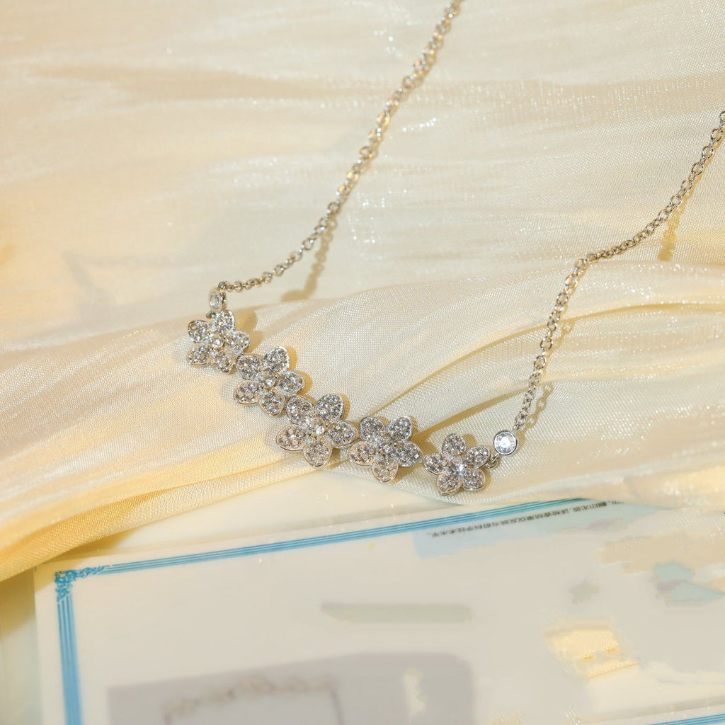 Graff Wild Flower Silver Cubic Zirconia Line Necklace