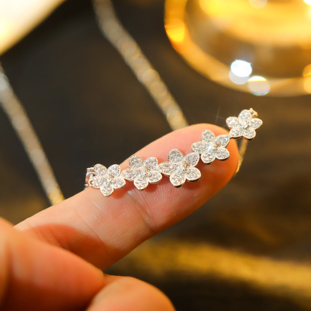 Graff Wild Flower Silver Cubic Zirconia Line Necklace