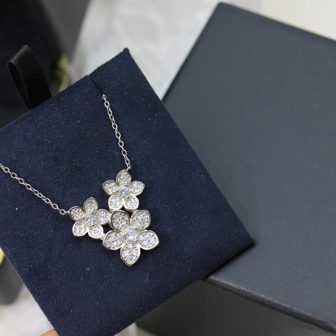Graff Wild Flower Silver Cubic Zirconia Cluster Necklace