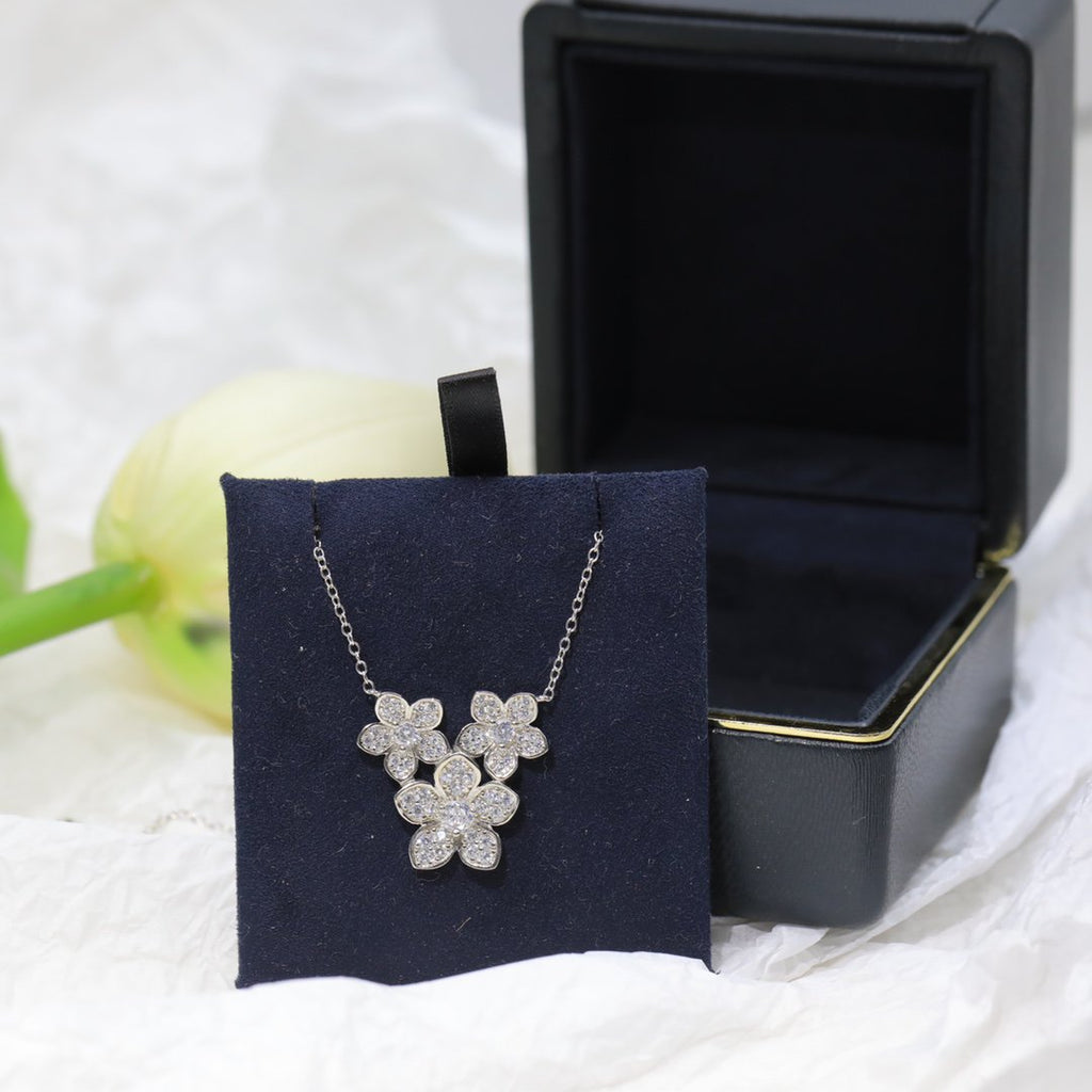 Graff Wild Flower Silver Cubic Zirconia Cluster Necklace