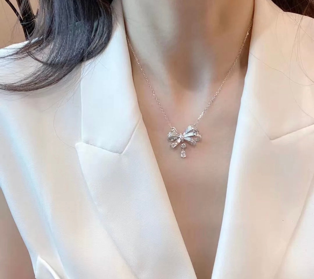 Graff Tilda Bow Classic Silver Cubic Zirconia Drop Necklace