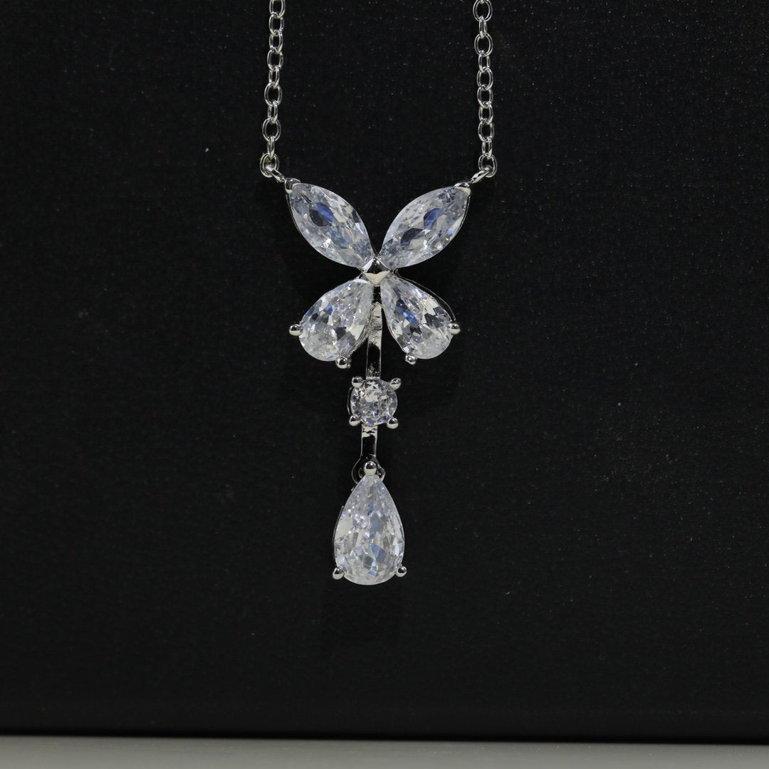 Graff Butterfly Pear Shape Classic Silver Cubic Zirconia Drop Necklace