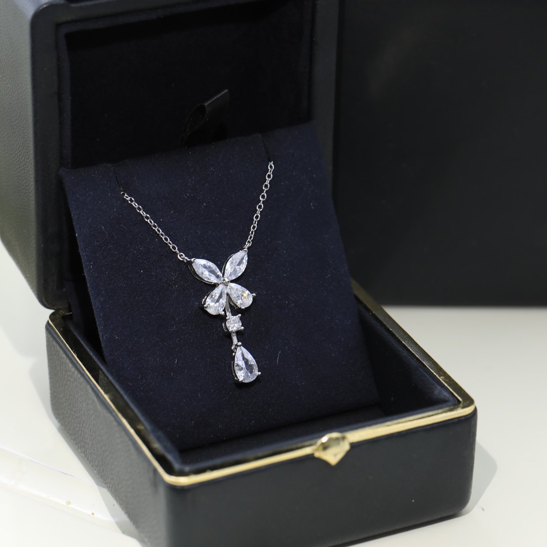 Graff Butterfly Pear Shape Classic Silver Cubic Zirconia Drop Necklace