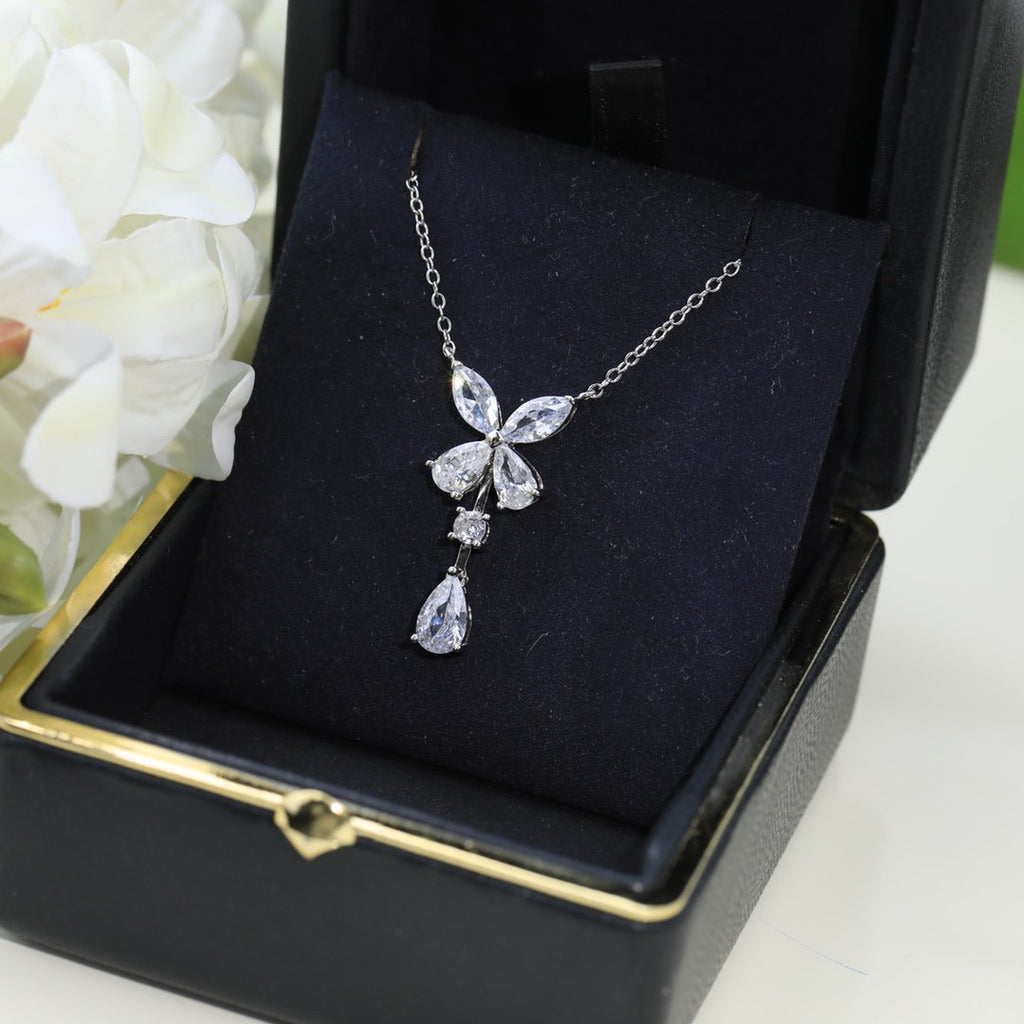 Graff Butterfly Pear Shape Classic Silver Cubic Zirconia Drop Necklace
