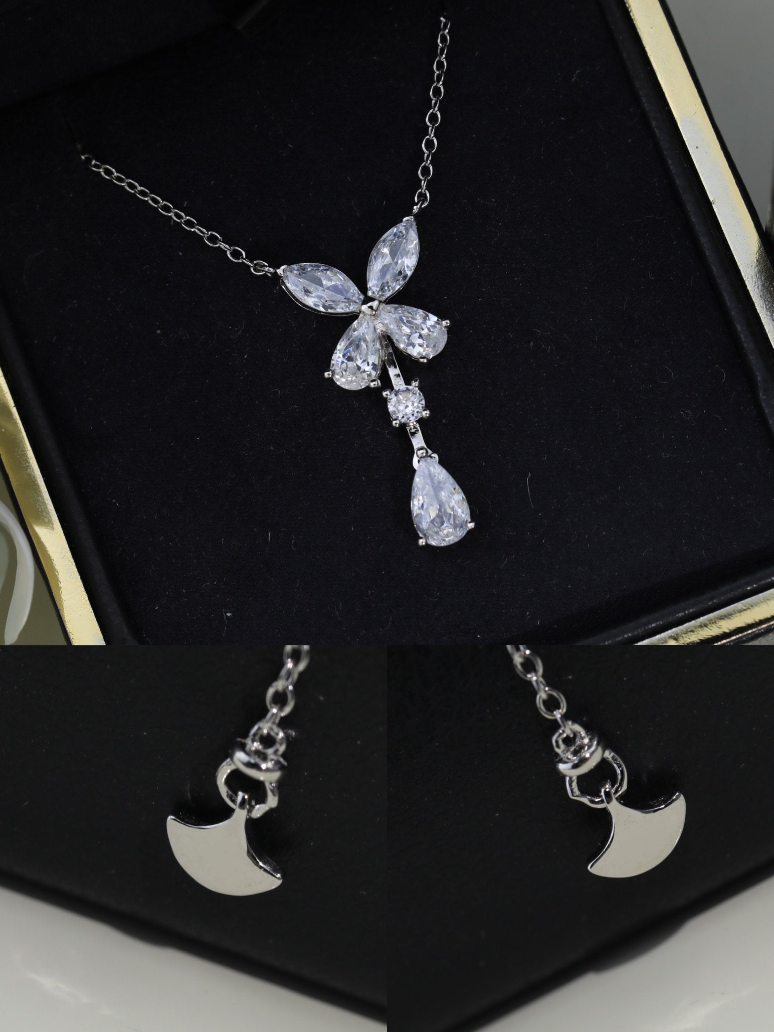 Graff Butterfly Pear Shape Classic Silver Cubic Zirconia Drop Necklace