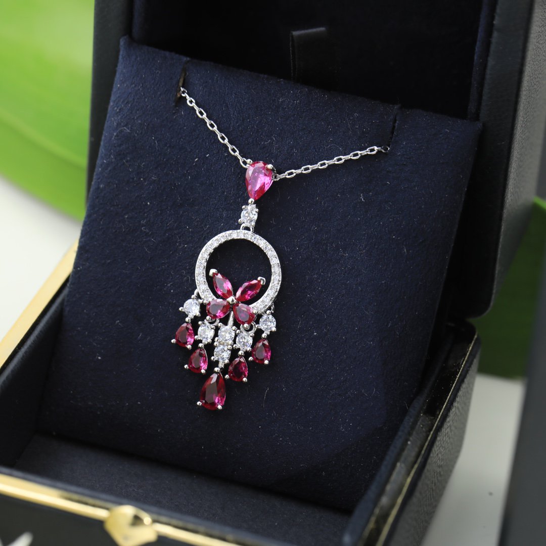 Graff Butterfly Chandelier Classic Pink Silver Cubic Zirconia Necklace