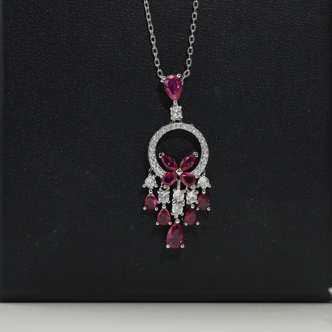 Graff Butterfly Chandelier Classic Pink Silver Cubic Zirconia Necklace