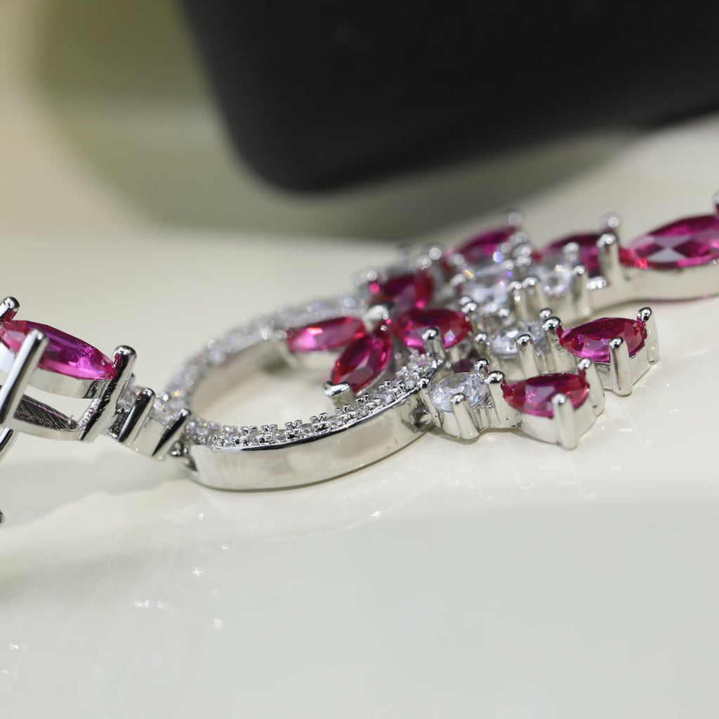 Graff Butterfly Chandelier Classic Pink Silver Cubic Zirconia Necklace