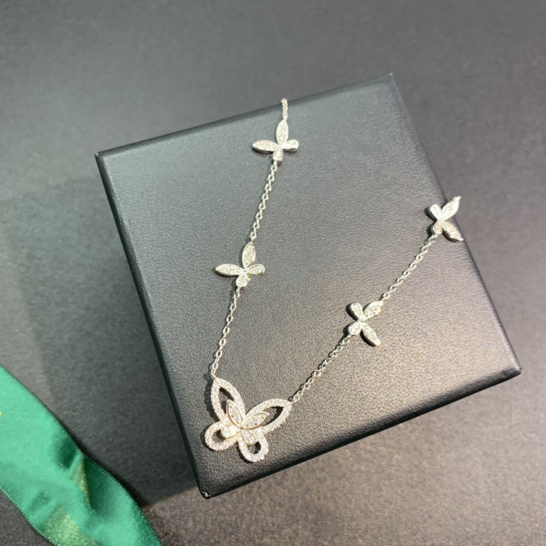 Graff Multi Butterfly Silhouette Silver Cubic Zirconia Necklace