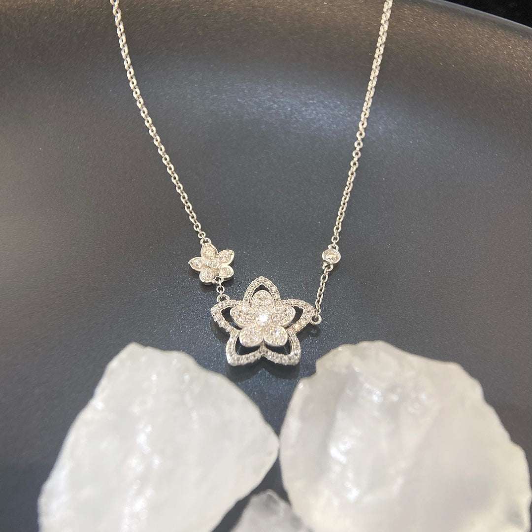 Graff Wild Flower Double Silver Cubic Zirconia Necklace