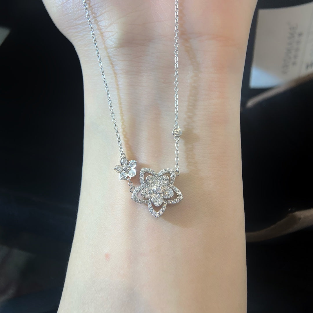 Graff Wild Flower Double Silver Cubic Zirconia Necklace
