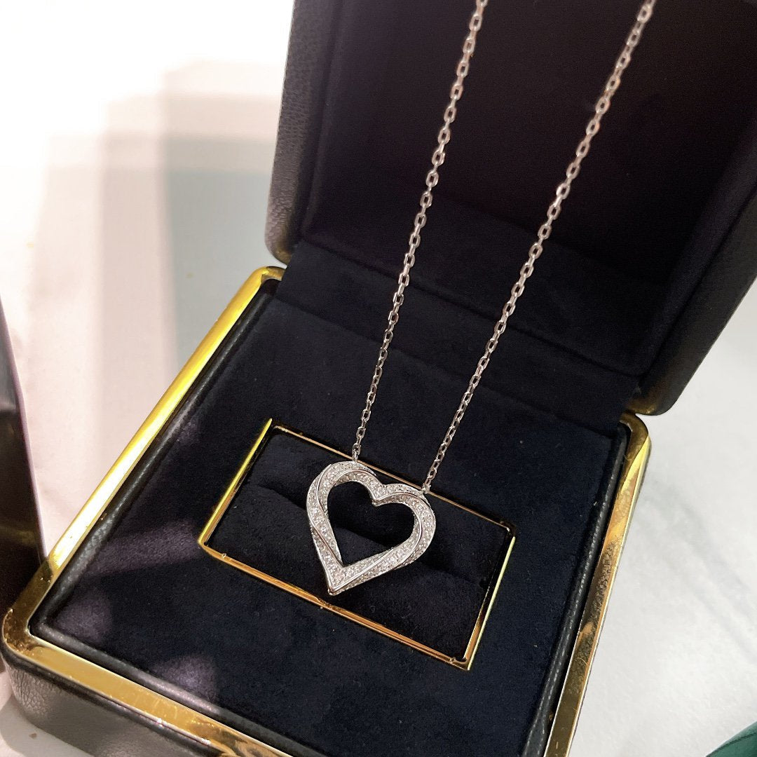 Graff Spiral Heart Silhouette Paved Silver Cubic Zirconia Necklace