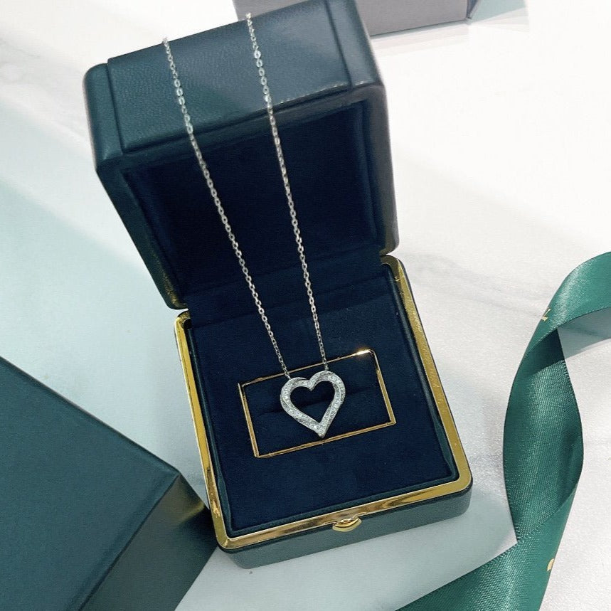 Graff Spiral Heart Silhouette Paved Silver Cubic Zirconia Necklace