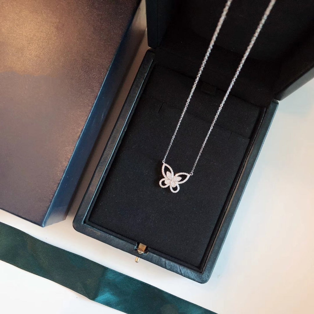 Graff Butterfly Silhouette Silver Cubic Zirconia Necklace