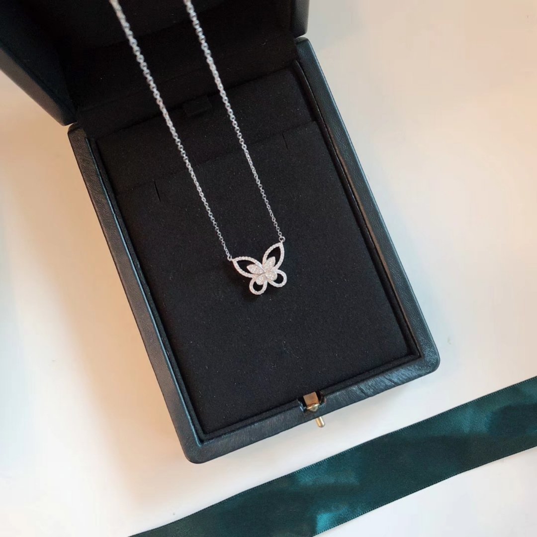 Graff Butterfly Silhouette Silver Cubic Zirconia Necklace