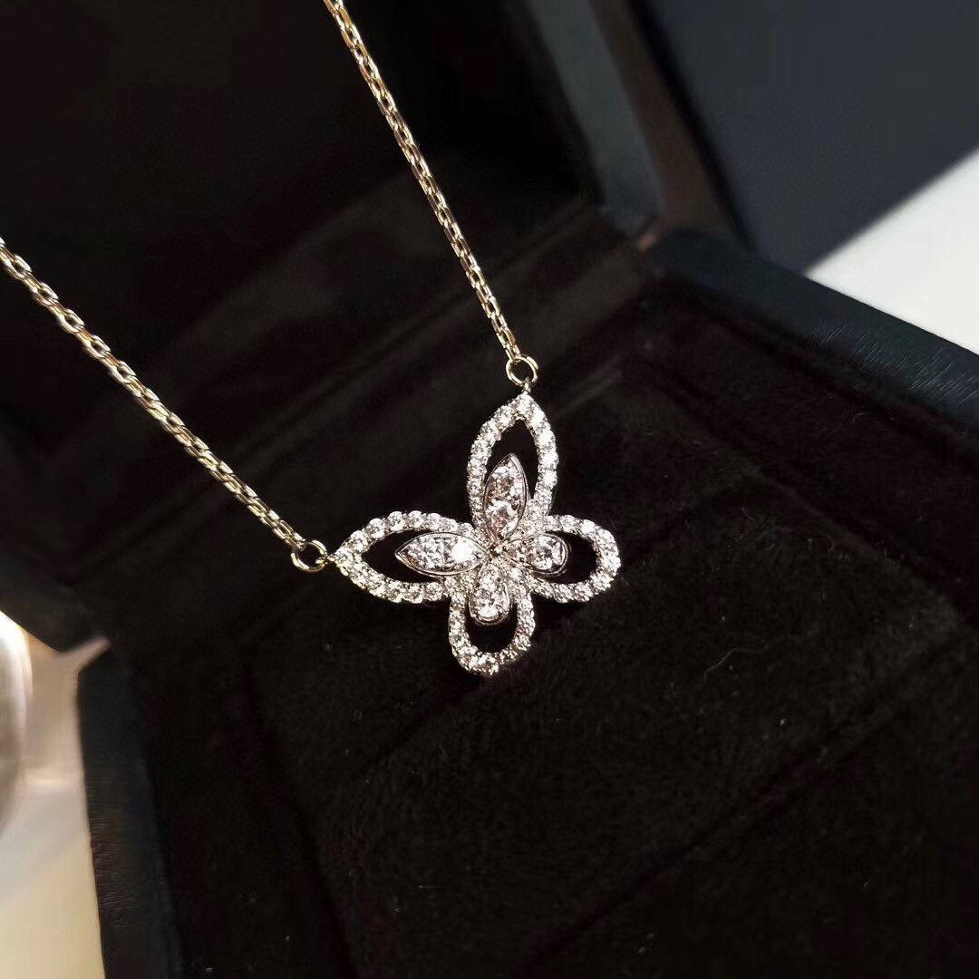 Graff Butterfly Silhouette Silver Cubic Zirconia Necklace