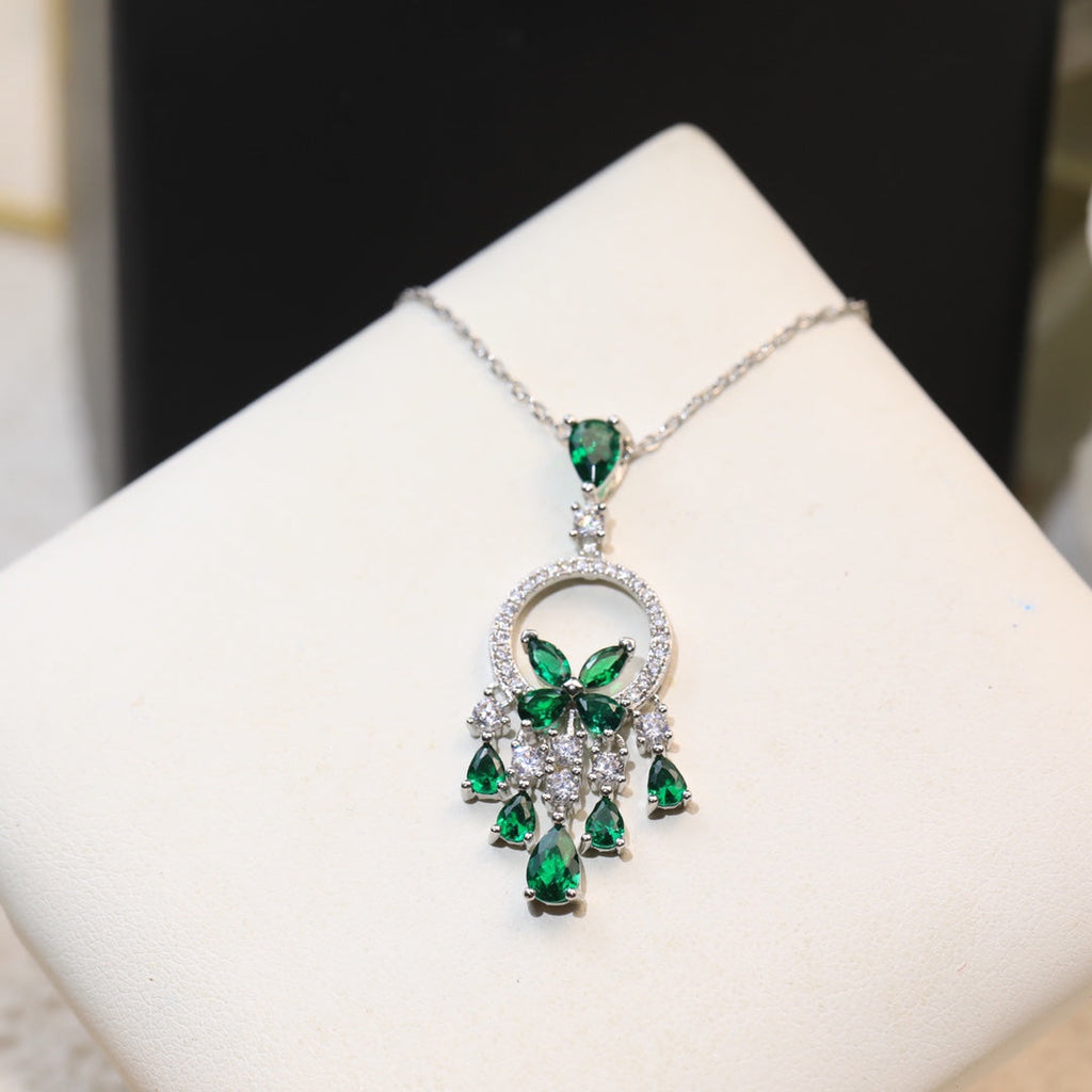 Graff Butterfly Chandelier Classic Green Silver Cubic Zirconia Necklace